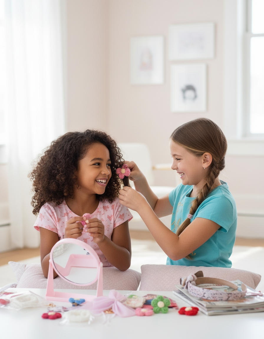 Friends styling hair together
