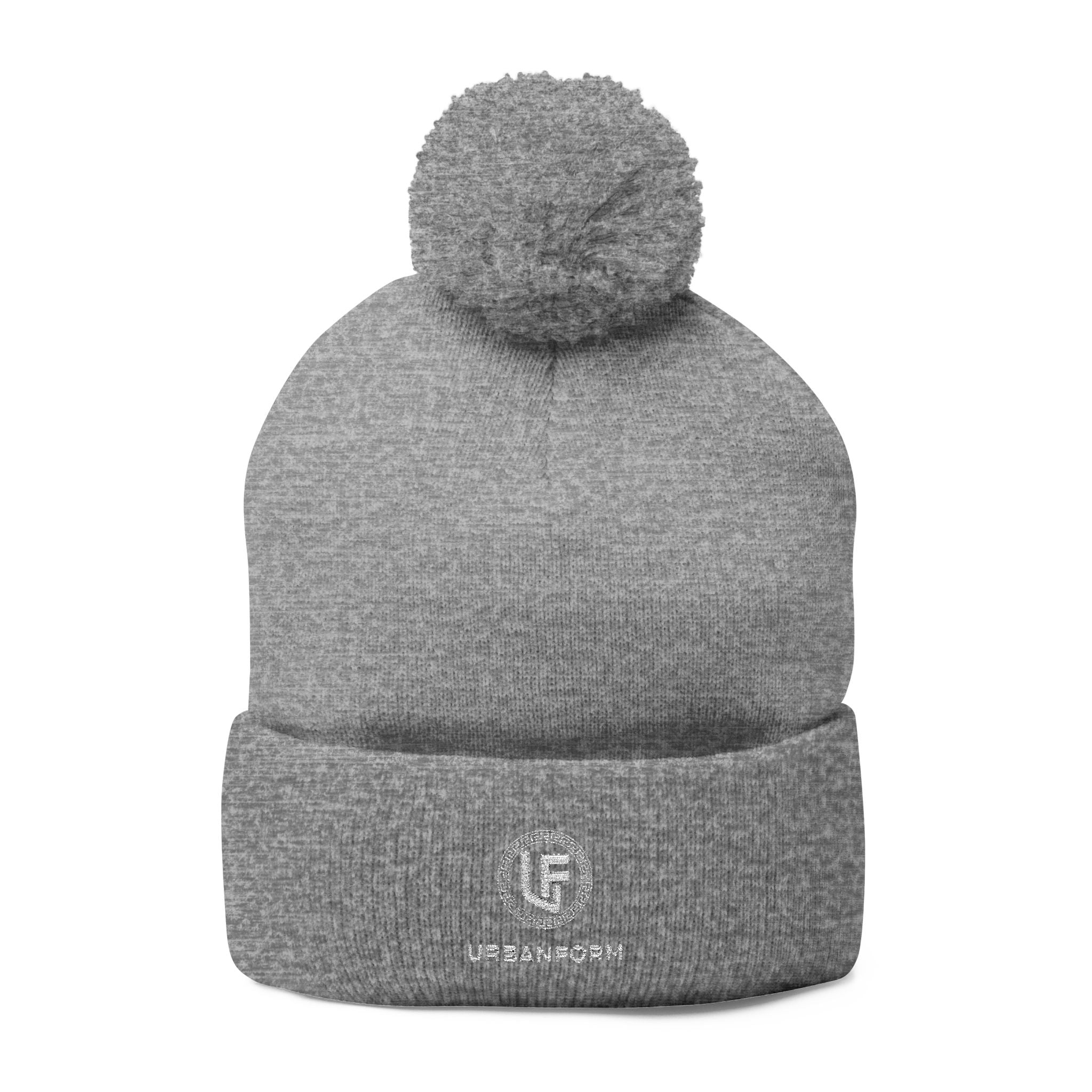 URBANFORM Embroidered Pom-Pom Beanie | Cozy Winter Knit Cap
