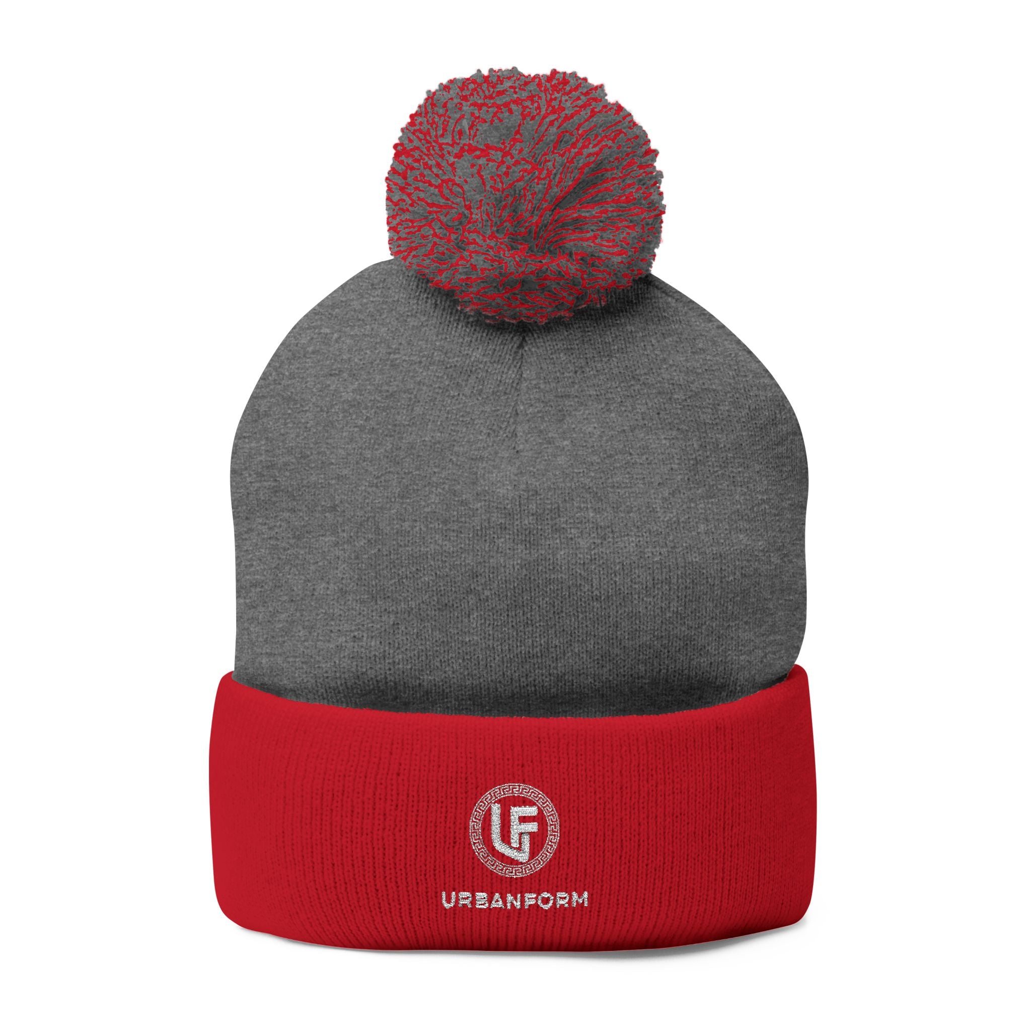 URBANFORM Embroidered Pom-Pom Beanie | Cozy Winter Knit Cap