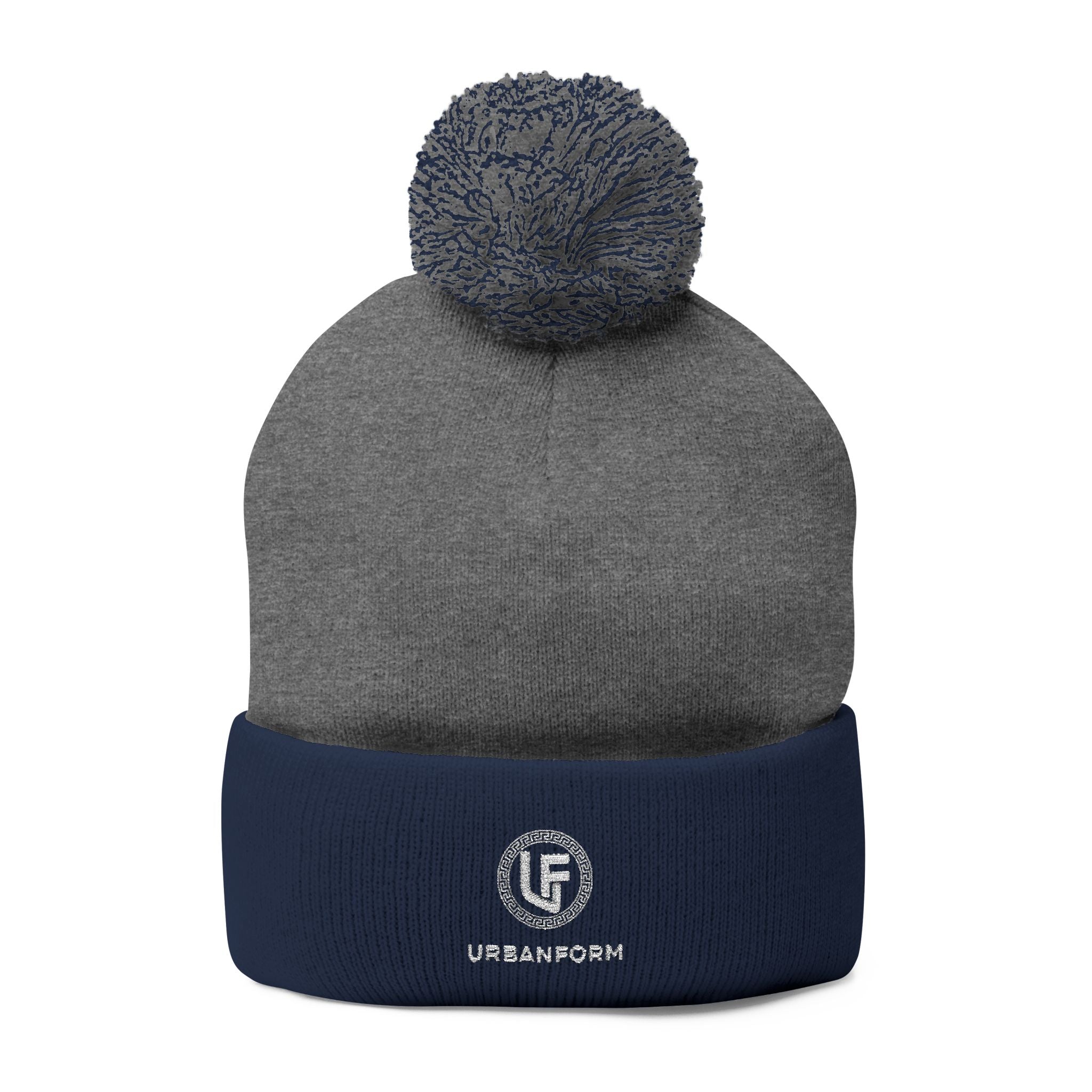 URBANFORM Embroidered Pom-Pom Beanie | Cozy Winter Knit Cap