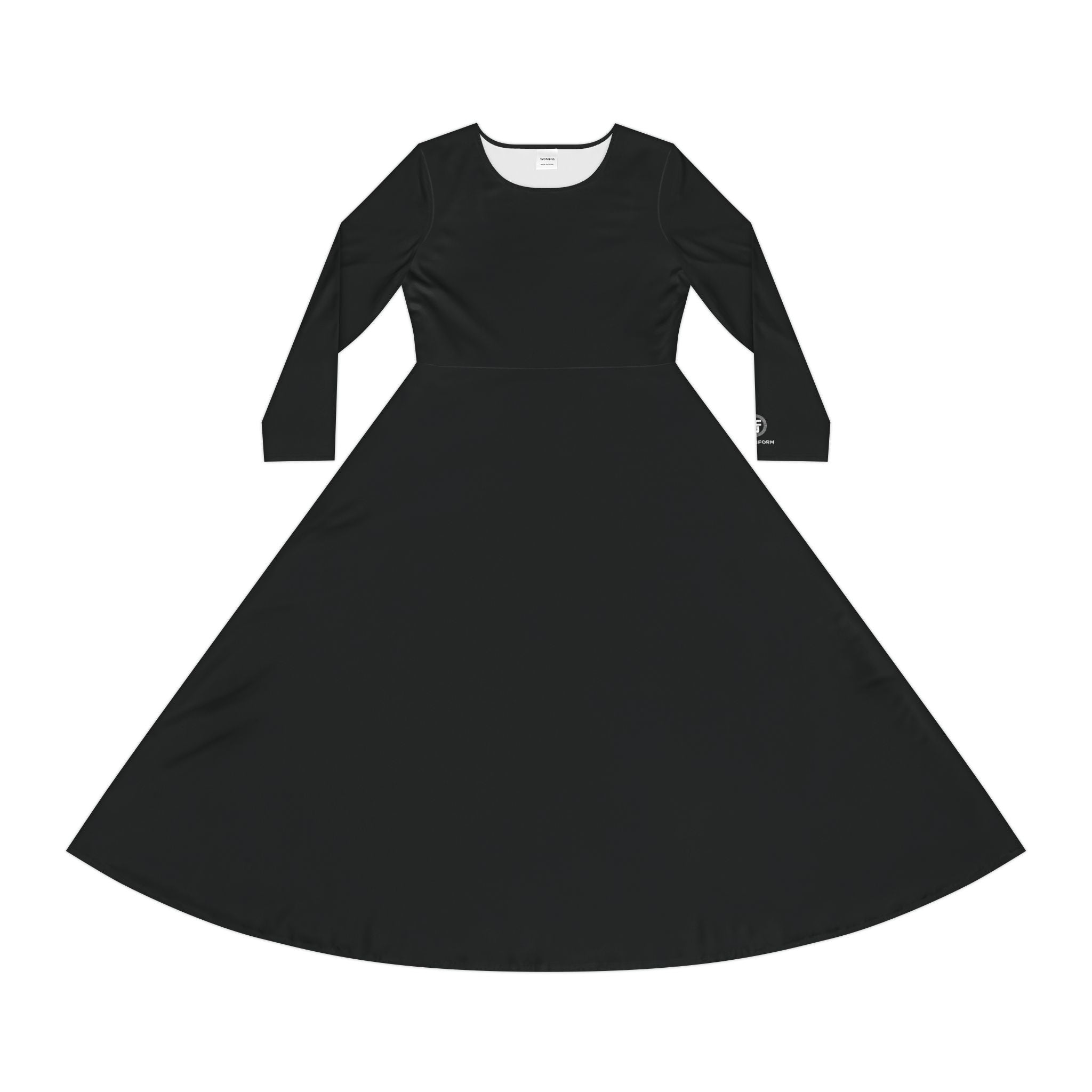 URBANFORM Women's Long Sleeve Black Dance Dress | Flared Skirt Performance Gown