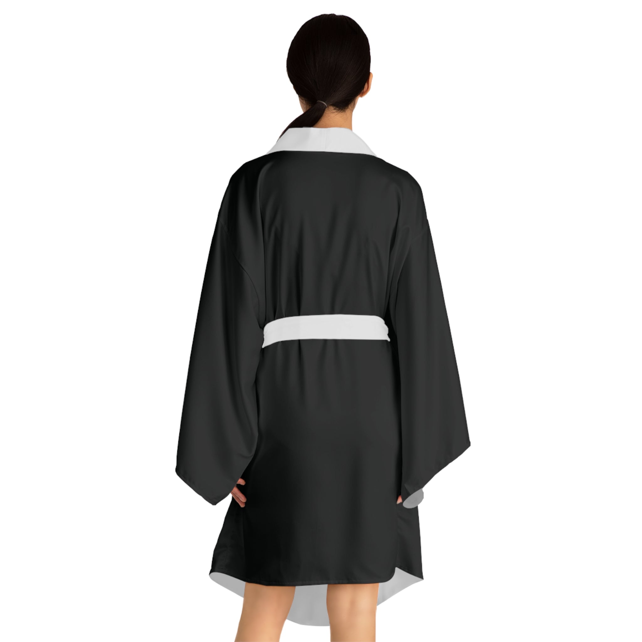 URBANFORM Black Kimono Robe | Minimal Logo Long Sleeve Lounge Jacket