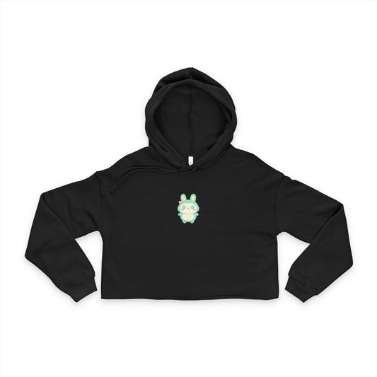 Cropped Hoodie — Cute Neon Bunny Chest Graphic