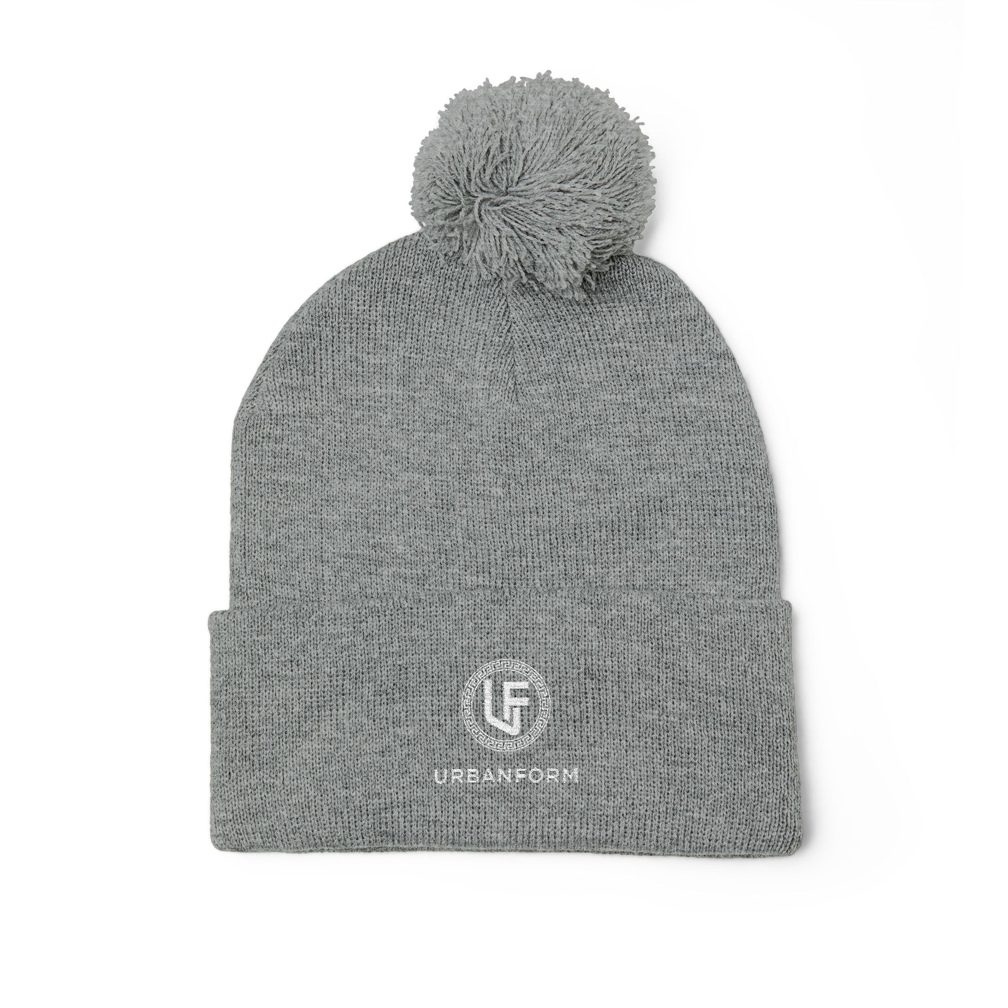 URBANFORM Embroidered Pom-Pom Beanie | Cozy Winter Knit Cap