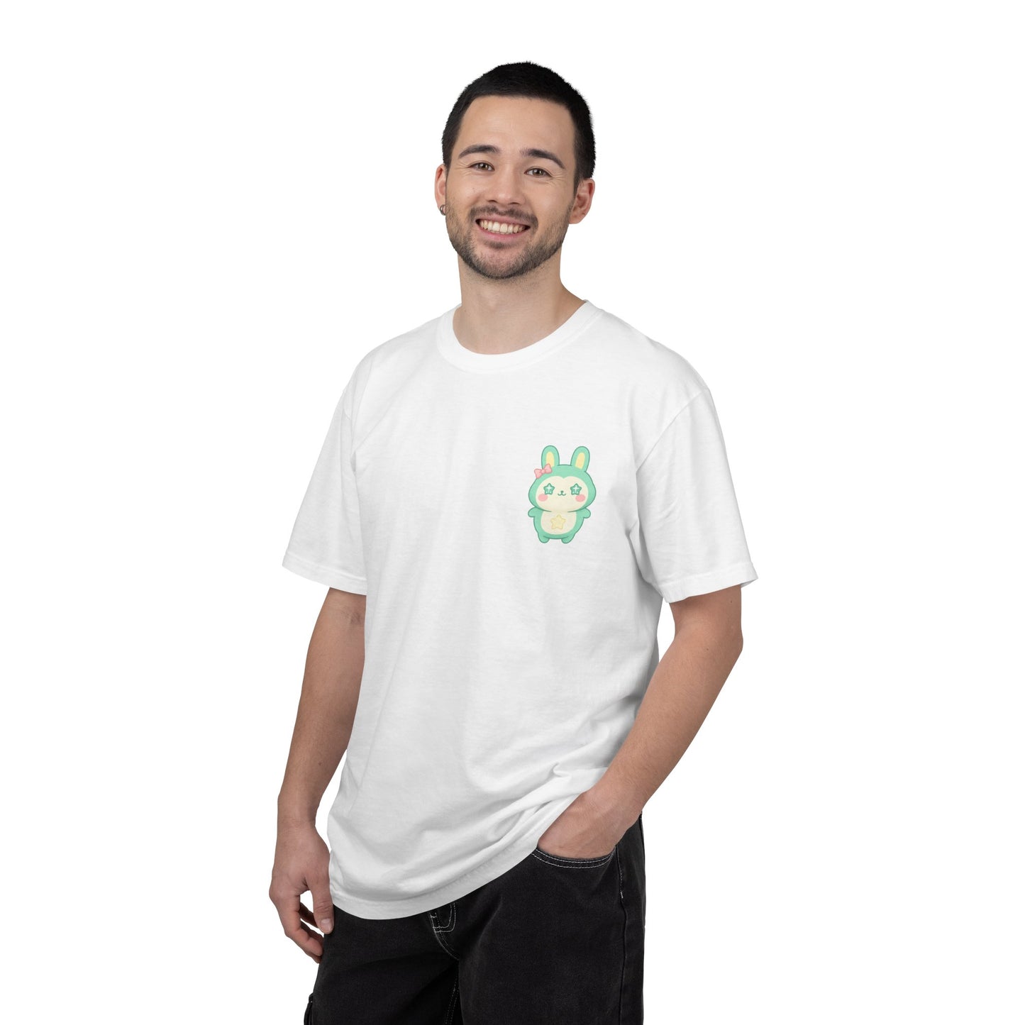 Mint Kawaii Bunny Pocket T-Shirt | Cute Pastel Rabbit Chest Print