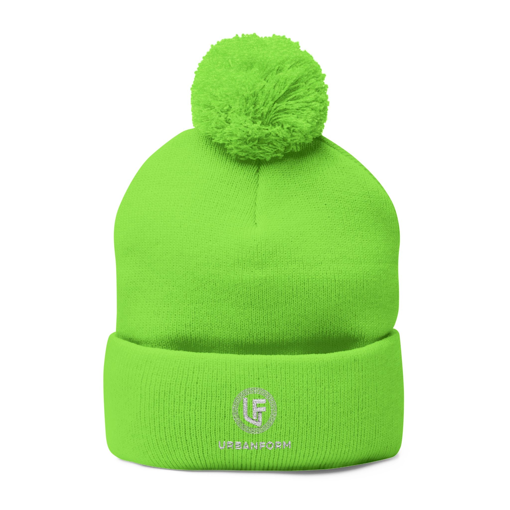 URBANFORM Embroidered Pom-Pom Beanie | Cozy Winter Knit Cap