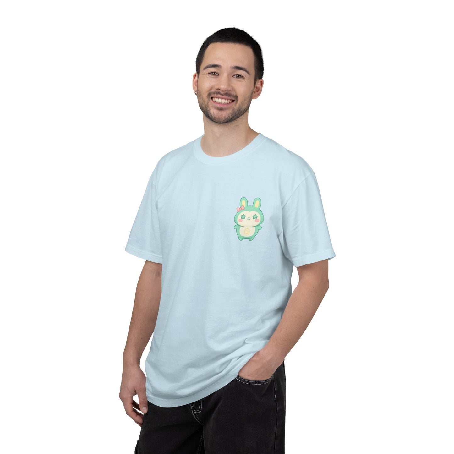 Mint Kawaii Bunny Pocket T-Shirt | Cute Pastel Rabbit Chest Print