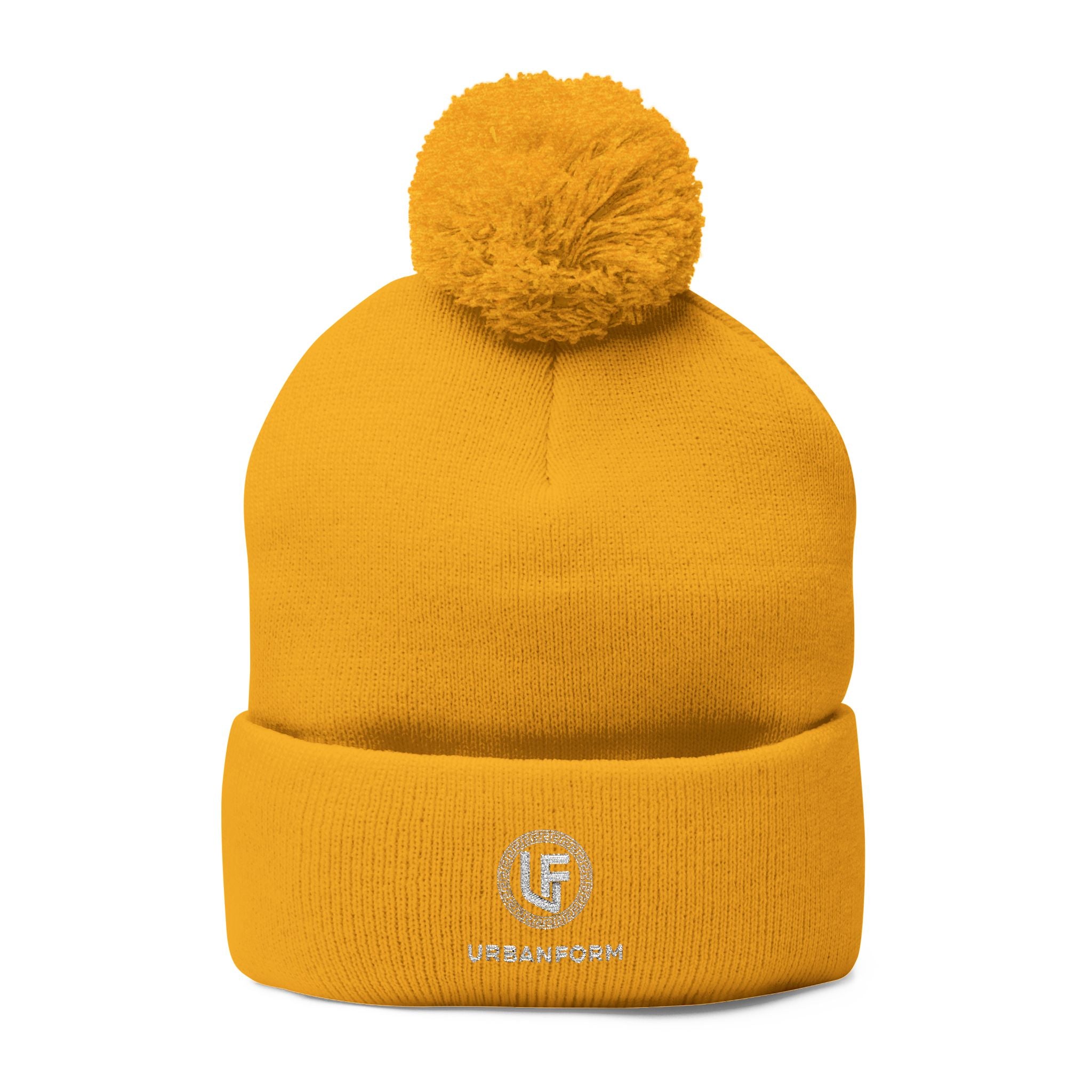 URBANFORM Embroidered Pom-Pom Beanie | Cozy Winter Knit Cap