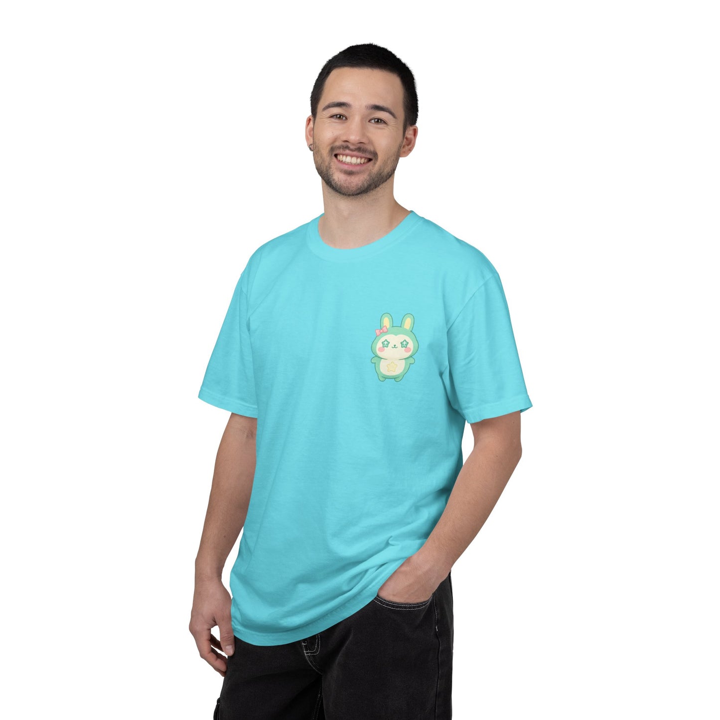 Mint Kawaii Bunny Pocket T-Shirt | Cute Pastel Rabbit Chest Print