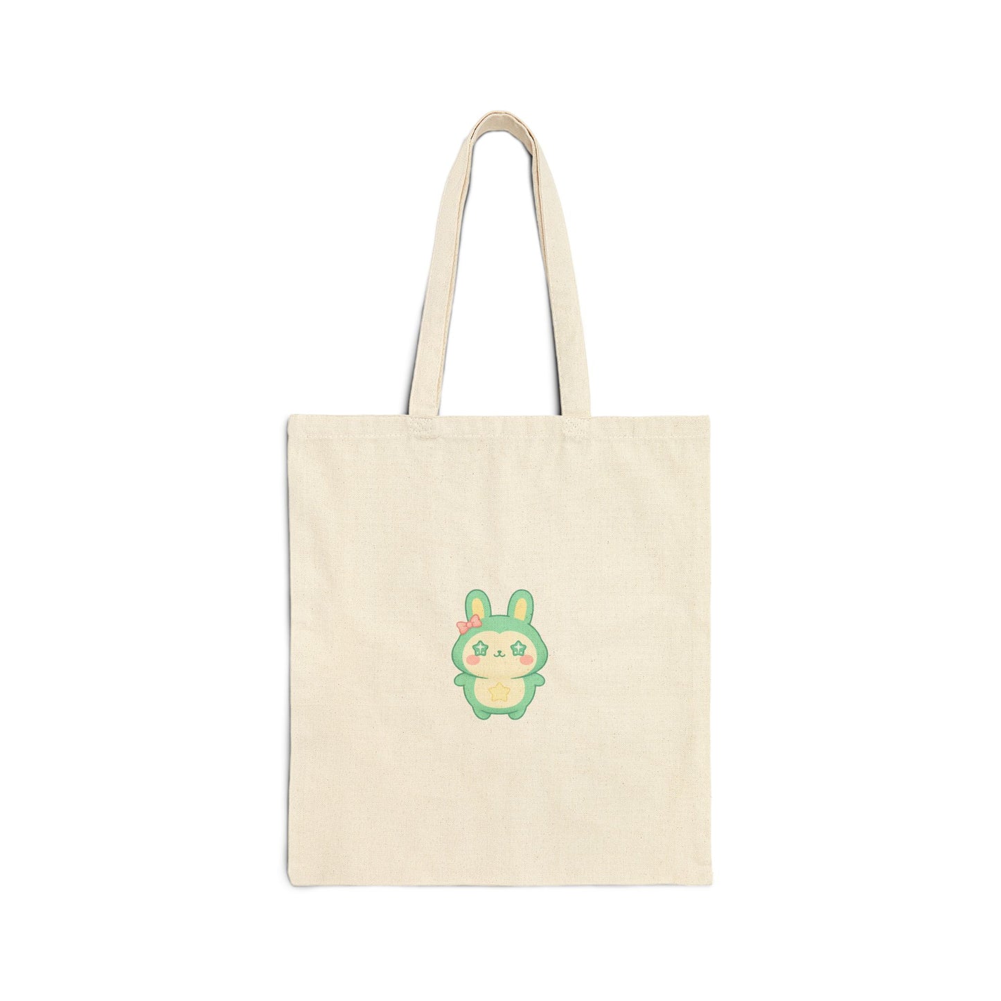 Kawaii Green Bunny Illustration Tote Bag | Cute Pastel Rabbit Canvas
