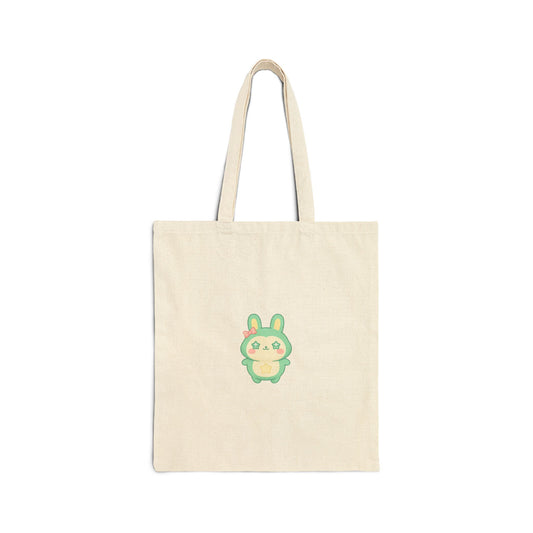 Kawaii Green Bunny Illustration Tote Bag | Cute Pastel Rabbit Canvas