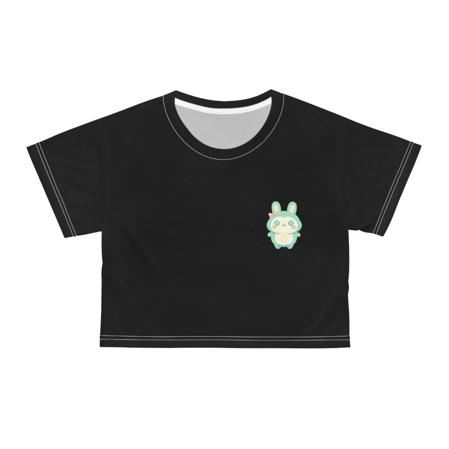Mint Cute Bunny Chest Pocket Crop Tee | Kawaii Rabbit Graphic
