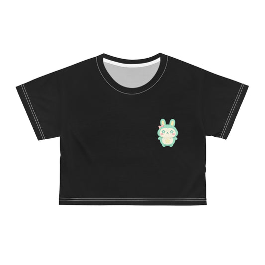 Mint Cute Bunny Chest Pocket Crop Tee | Kawaii Rabbit Graphic