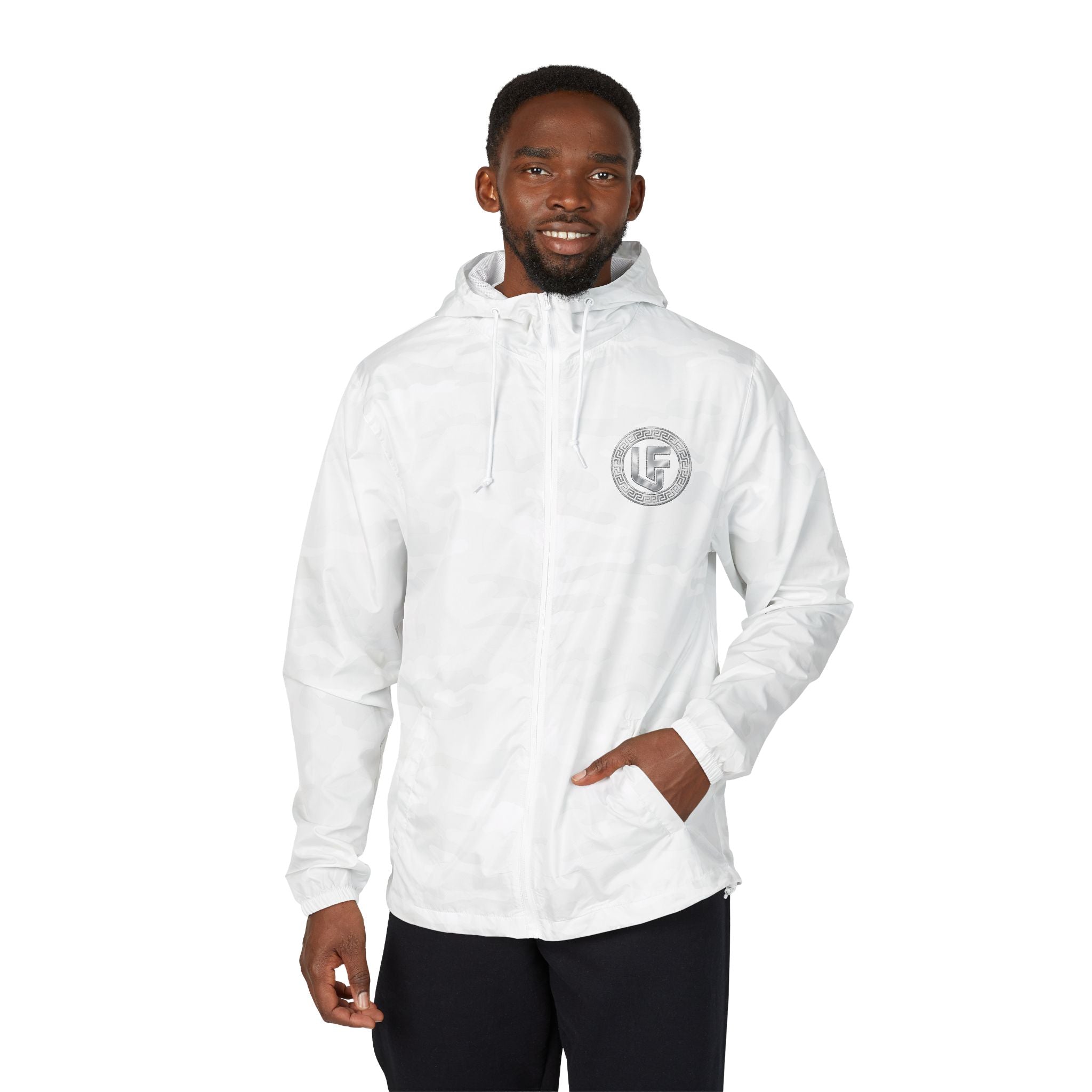 URBANFORM Windbreaker Jacket — Small Circular Compass Logo, Minimal Outdoor Urban Shell