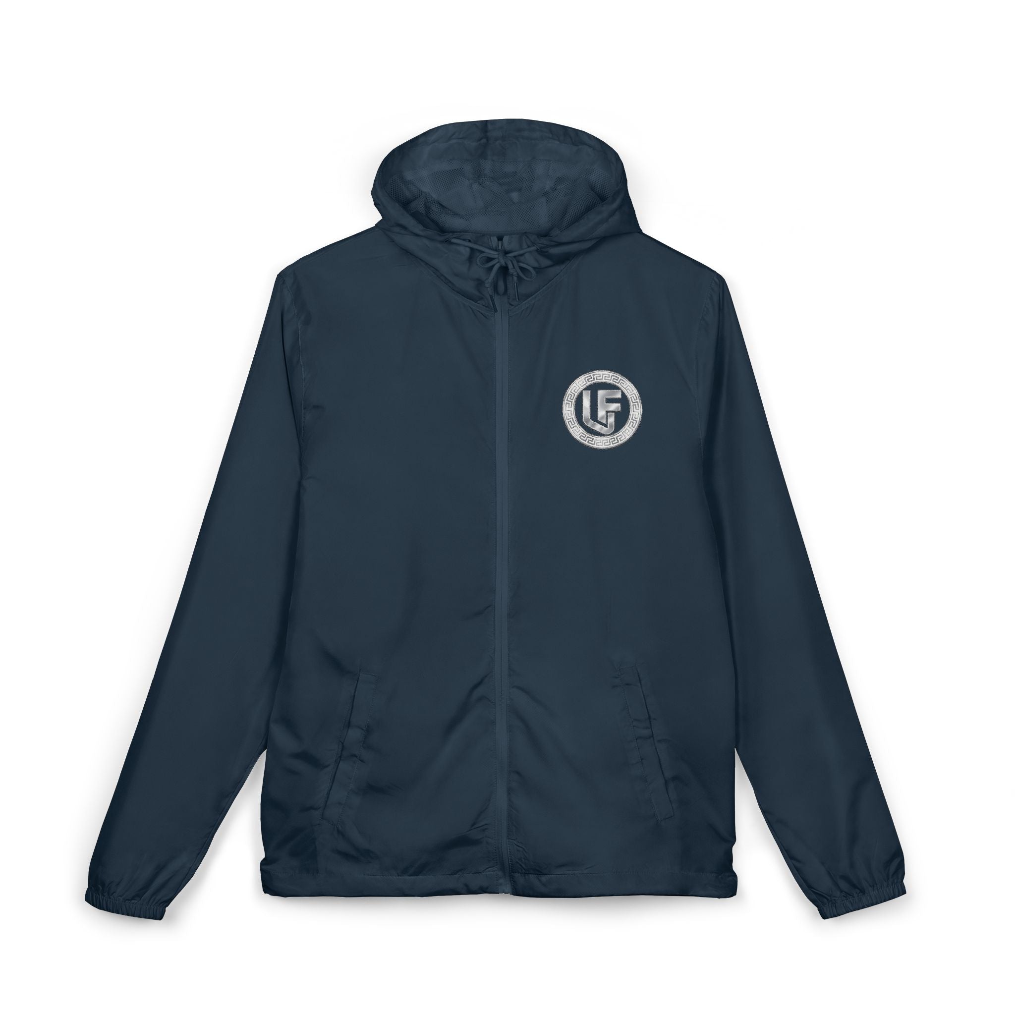 URBANFORM Windbreaker Jacket — Small Circular Compass Logo, Minimal Outdoor Urban Shell