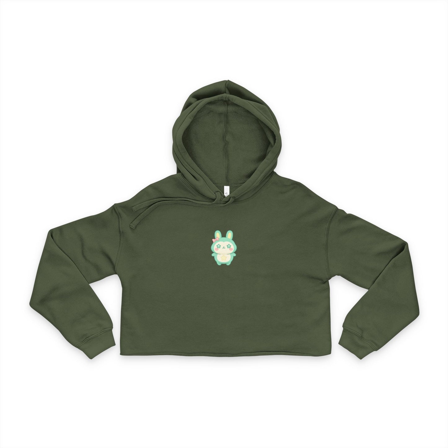 Cropped Hoodie — Cute Neon Bunny Chest Graphic