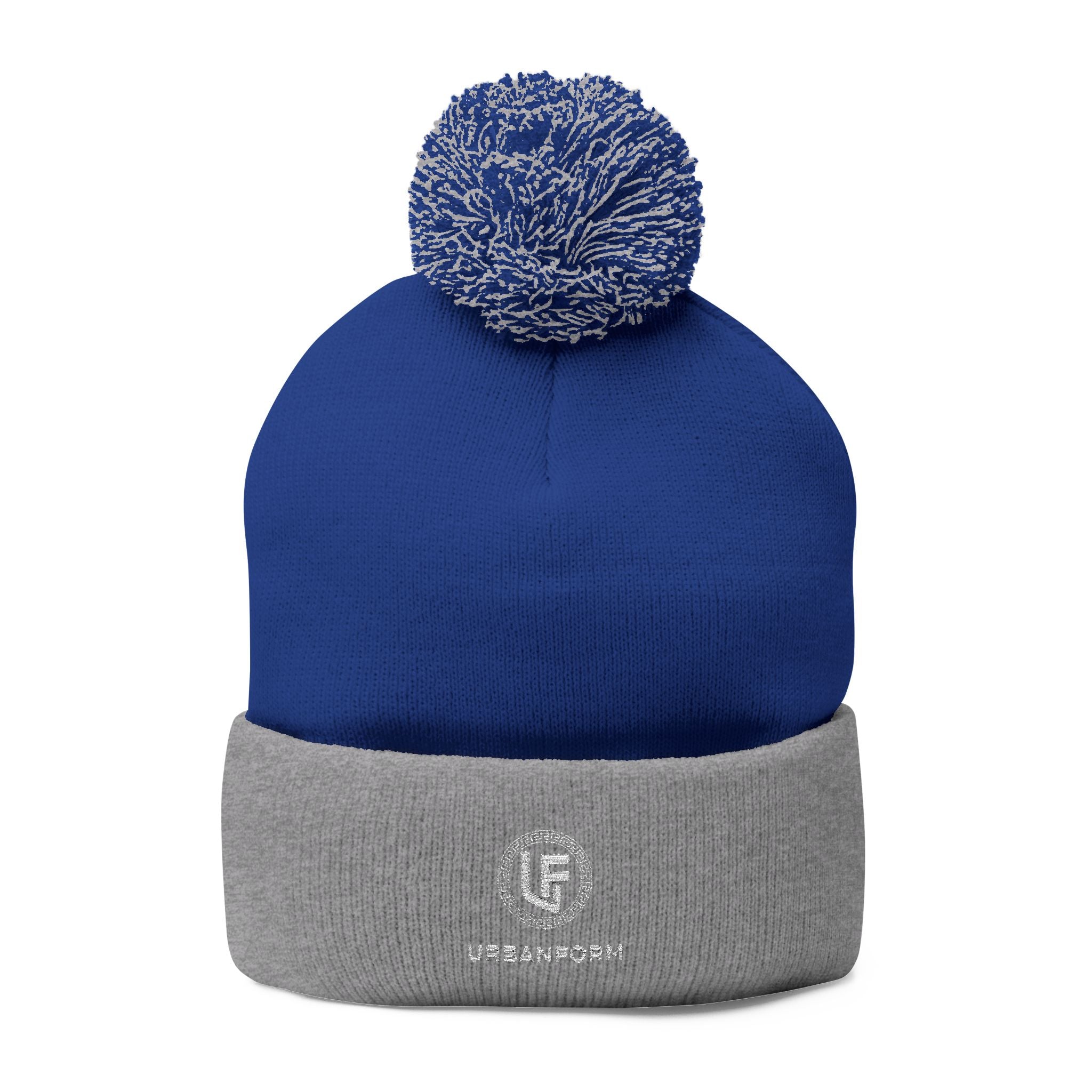 URBANFORM Embroidered Pom-Pom Beanie | Cozy Winter Knit Cap