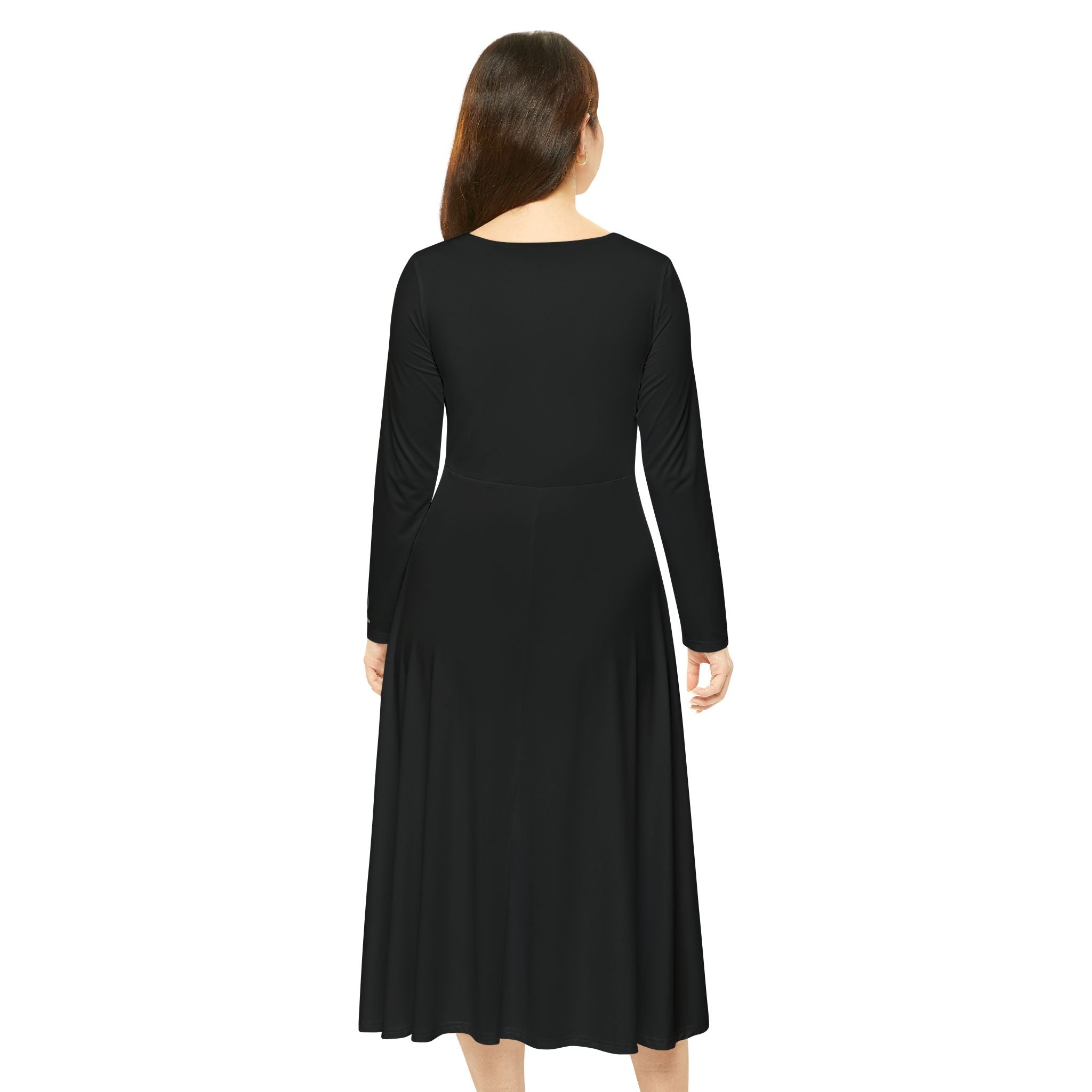 URBANFORM Women's Long Sleeve Black Dance Dress | Flared Skirt Performance Gown