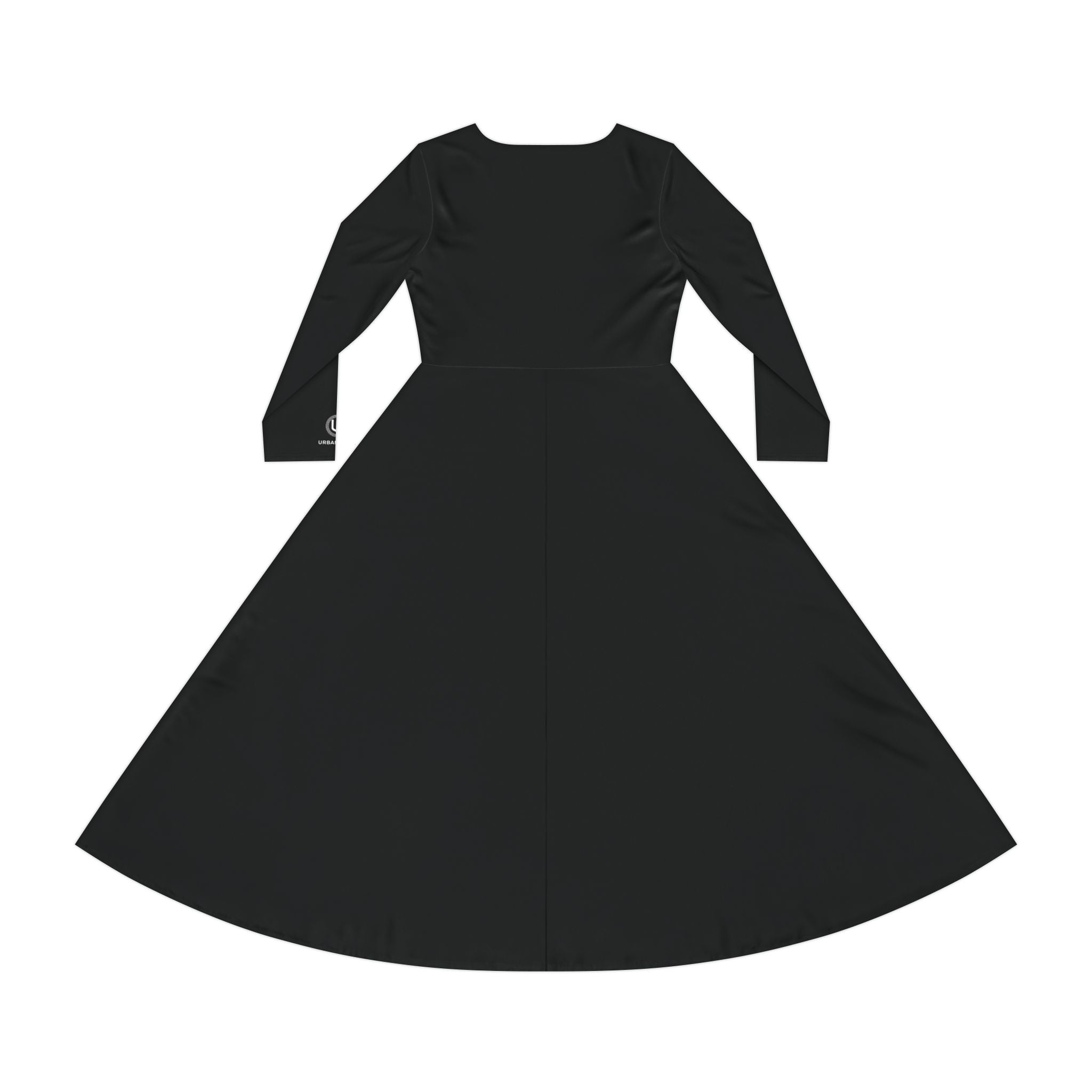 URBANFORM Women's Long Sleeve Black Dance Dress | Flared Skirt Performance Gown