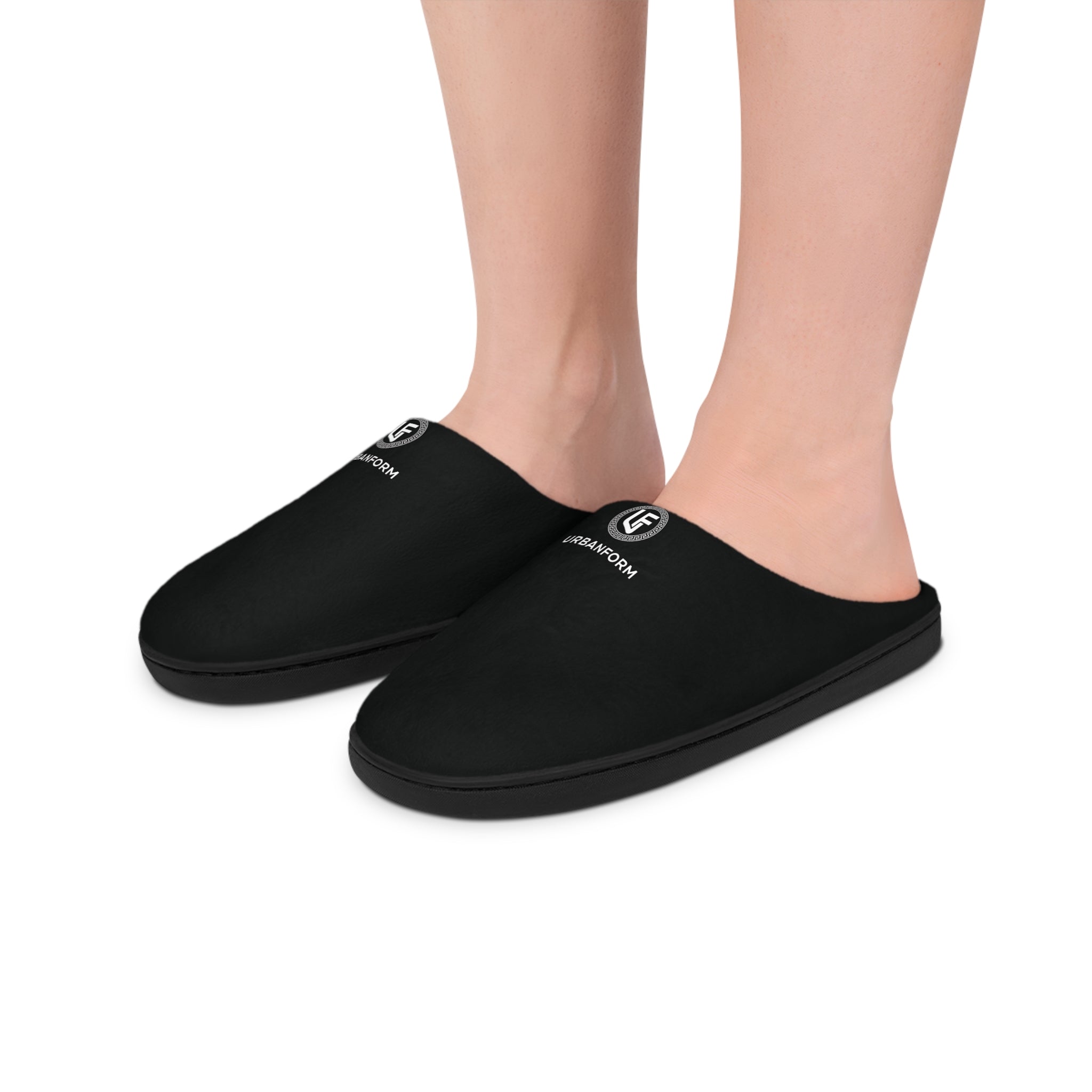 URBANFORM Unisex Black Indoor Slippers | Cozy House Shoes with Minimal Logo