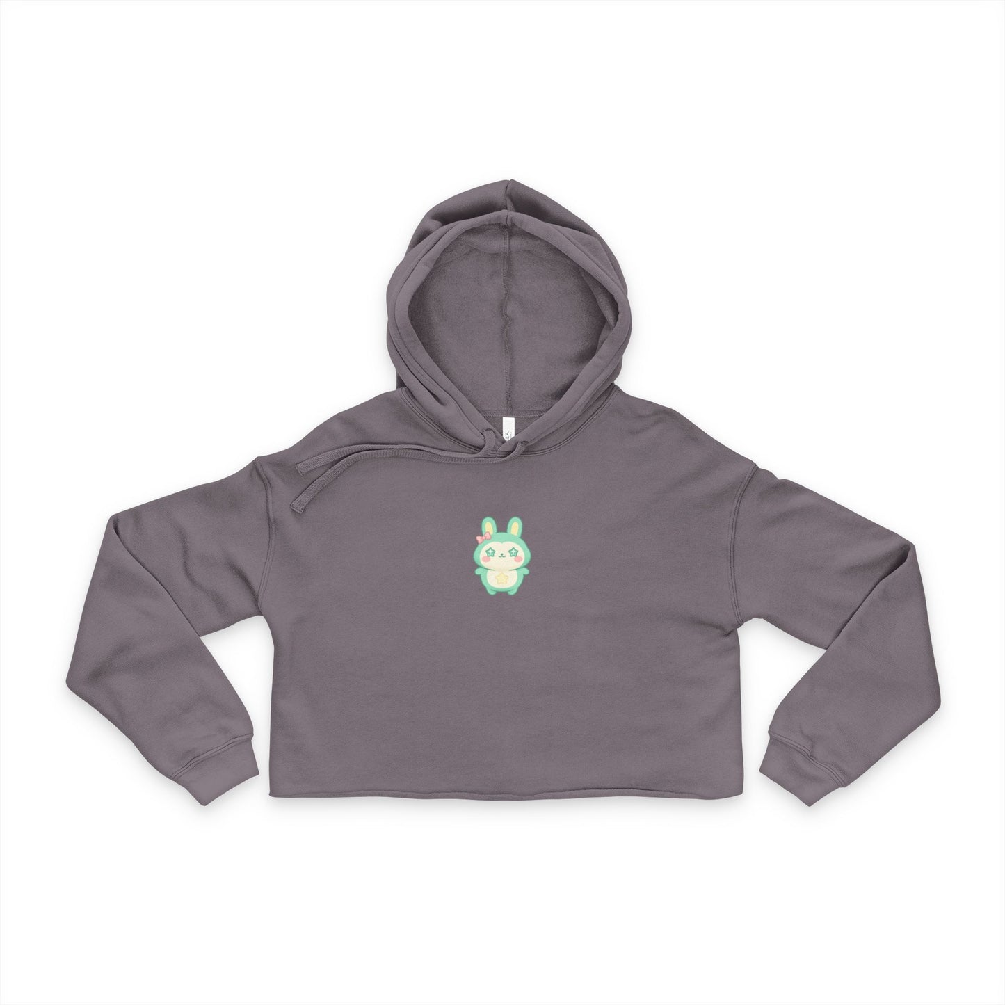 Cropped Hoodie — Cute Neon Bunny Chest Graphic